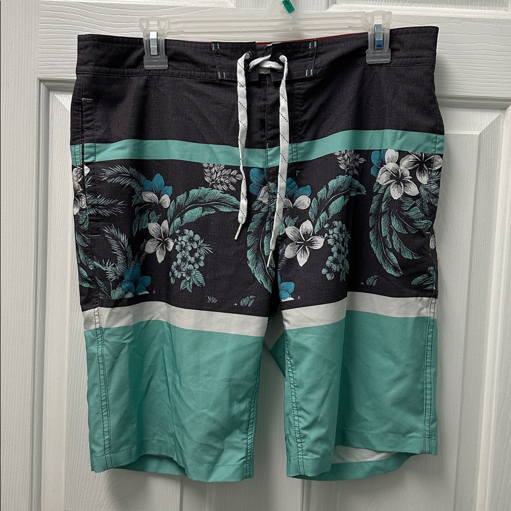 Goodfellow‎ & Co Aqua Green and Gray Floral Swim Board Shorts